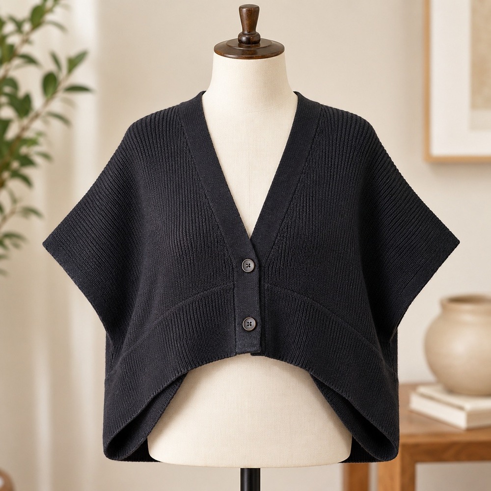NWT BCBGeneration Cardigan Womens One Size Black Ribbed Knit Boxy V-Neck Sweater